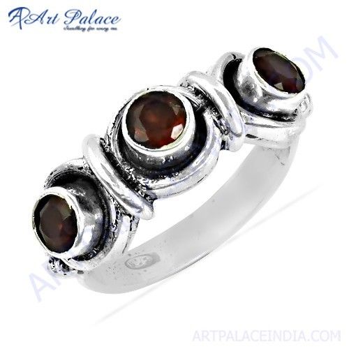 Hand Created Garnet Gemstone Silver Ring, 925 Sterling Silver Jewelry