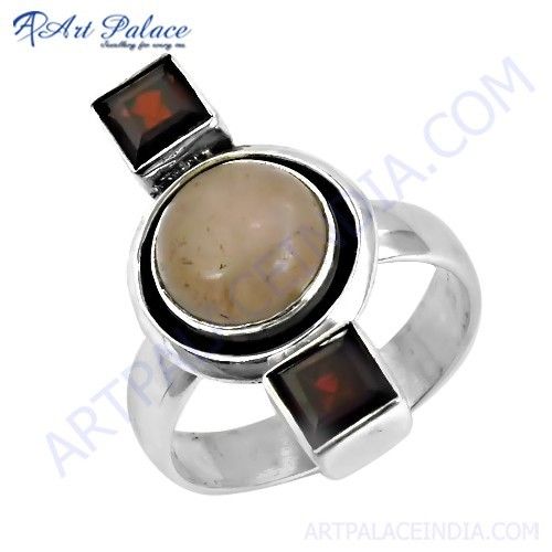 Excellent New Style Garnet & Rose Quartz Gemstone Silver Ring
