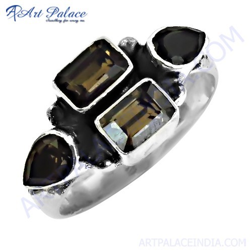 Best Selling Smokey Quartz Gemstone Silver Ring