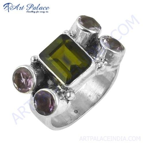 Pure Style Amethyst & Peridot Gemstone Silver Ring
