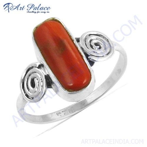 Party Wear Designer Coral Gemstone Silver Ring