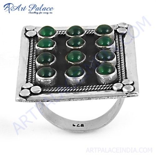 HOT Luxury Green Onyx Gemstone Big Silver Ring