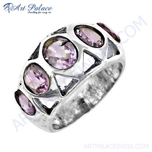 Rocking Style Amethyst Gemstone Silver Ring