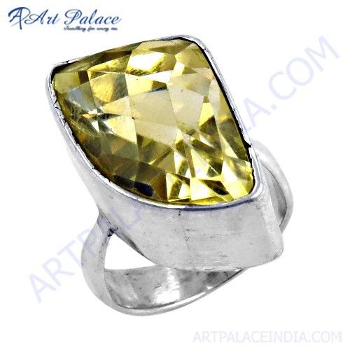 Elegant Fancy Lemon Quartz Gemstone Silver Ring