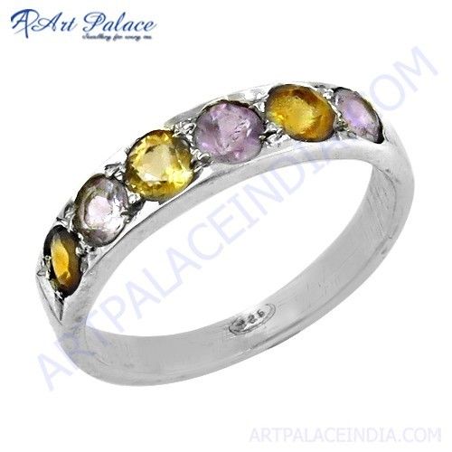 Fabulous Amethyst & Citrine Gemstone Silver Eternity Ring