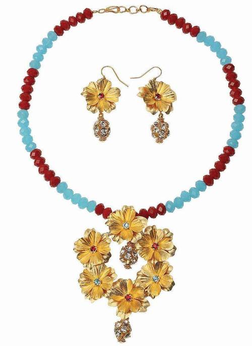 Necklace Set - Metal Beads, 18 Inch, Gold | Elegant Design, Drop Earrings, Matching Set, Stylish Accessory, Durable