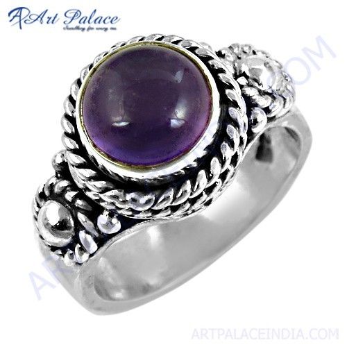Indian Ethnic Designer Amethyst Gemstone Silver Ring
