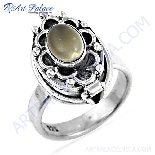 Antique Style Rose Quartz Gemstone Silver Box Style Ring