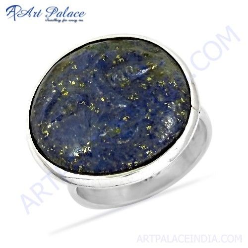 New Arrival Moon Face Lapis Lazuli Gemstone Silver Ring