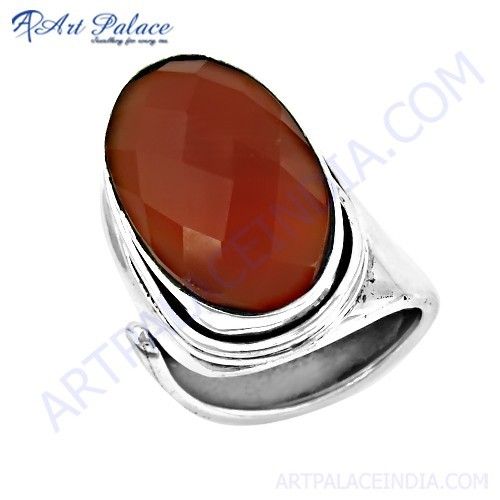 New Fashionable Red Onyx Gemstone Adjustable Silver Ring