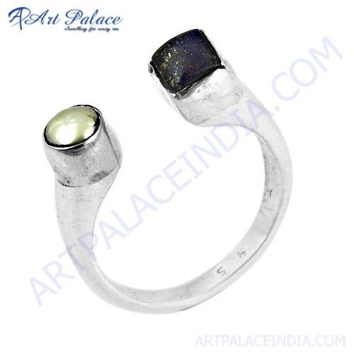 Newest Style Lapis Lazuli & Pearl Gemstone Silver Ring