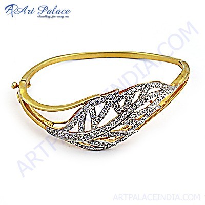 Party Wear Designer Cubic Zirconia Gold Plated Silver Bracelet