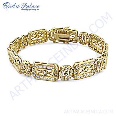 Designer Cubic Zirconia Gold Plated Silver Bracelet