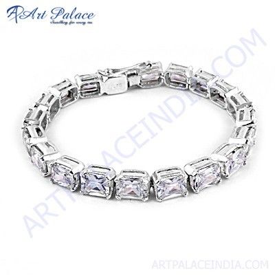 Sparkling Cubic Zirconia Gemstone Silver Bracelet