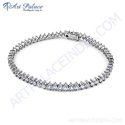 Lovely Blue Topaz Cubic Zirconia Gemstone Silver Bracelet