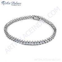 Lovely Blue Topaz Cubic Zirconia Gemstone Silver Bracelet - 925 Sterling Silver, 8 Mm Round Stones, Zircon