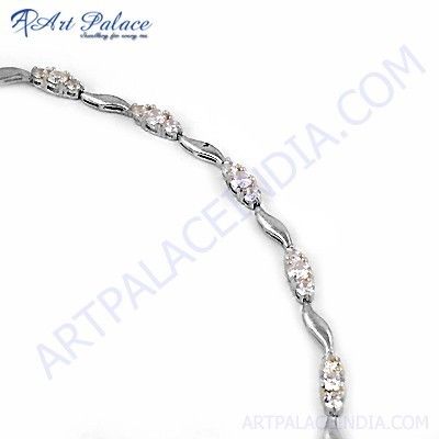 Pretty Cubic Zirconia Gemstone Silver Bracelet