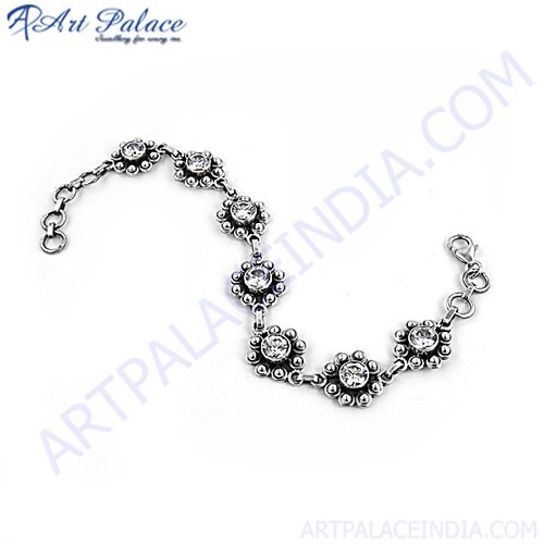 Hot! Dazzling Cubic Zirconia Gemstone Silver Bracelet