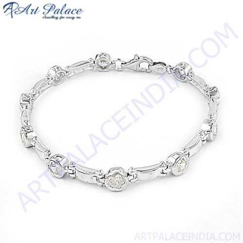 Bold & Beautiful Cubic Zirconia Gemstone Silver Bracelet