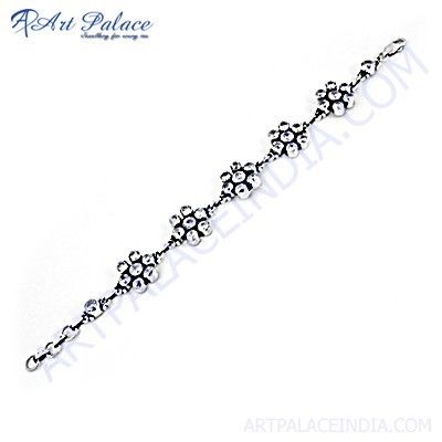 Delicate Flower Shape Cubic Zirconia Gemstone Silver Bracelet