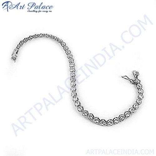 Charm Design Cubic Zirconia Gemstone Silver Bracelet