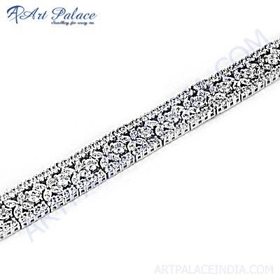 Antique Style Cubic Zirconia Gemstone Silver Bracelet