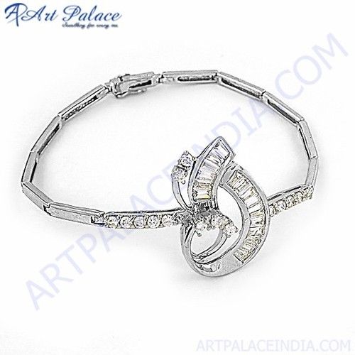 Royal Style Cubic Zirconia Gemstone Silver Bracelet