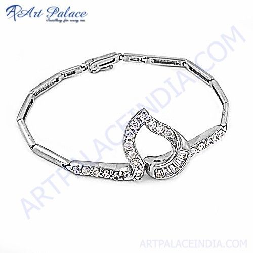 Charming Cubic Zirconia Silver Bracelet, 925 Sterling Silver Jewelry