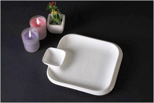 Square Chip And Dip white ceramic Plate