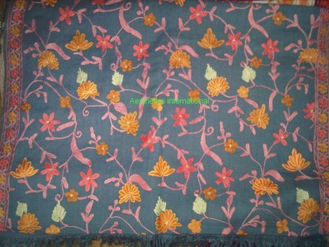 Silk Embroidery Shawls - Silk, Variable Dimensions, Dark Blue | Soft Texture, Cozy Comfort, Colorfast, Skin Friendly