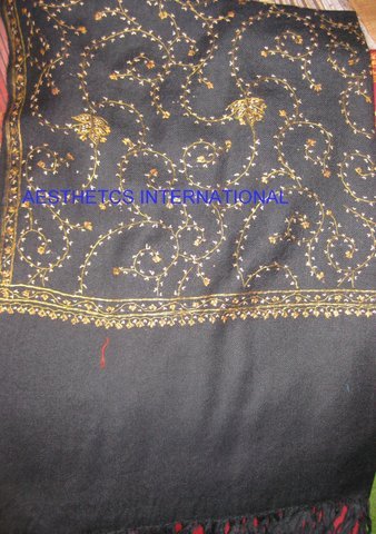 Designer Kashmiri Embroidery Shawls - Cashmere Wool, 72x36 inches, Black, Gold Thread Embroidery | Elegant Design, Fine Embroidery, Durable Fabric, Colorfast Dyes, Versatile Style, Luxury Feel