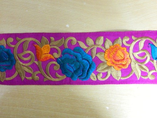 Embroidered Laces Surat - Fabric, Customizable Length, Purple | Floral Embroidery, Elegant Designs, Durable Material