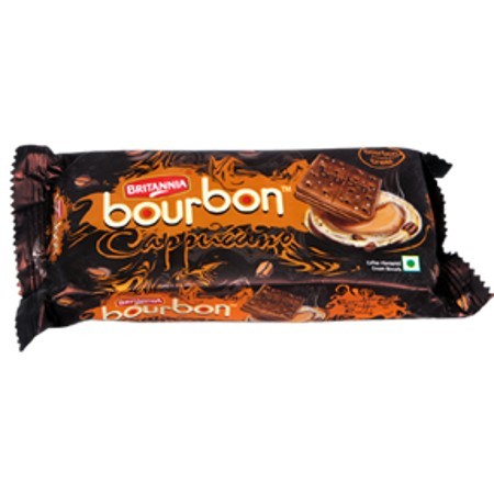 Britannia Bourbon Cappuccino - 15x7x2cm, 100gm Plastic Wrapper, Creamy Filling, Delicious Taste, Convenient Pack