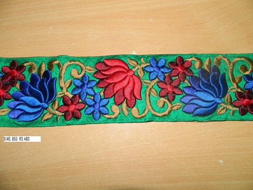 Designer Border Laces - Silk Thread, 4 Inches, Green | Hand-Embroidered Floral, Elegant Durable Design
