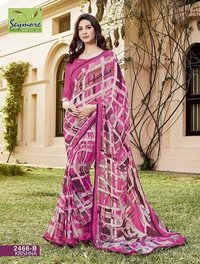 Formal Sarees - Georgette Brocade In Pink | Printed Pattern, Bollywood Style, Suitable For Spring, Summer, And Winter Seasons