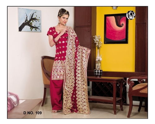 Bridal Suits - Cotton Fabric, Maroon Color, Heavy Embroidery & Khatli Work | Designer Party Wear Suit with Diamond & Stone Work, Embroidered Dupatta