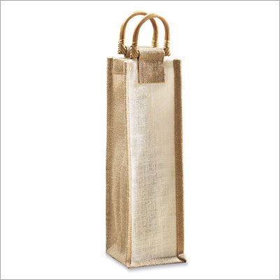Jute Wine Bag Cane Handle Single Bottle Holder