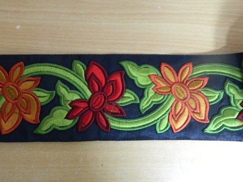 Embrodery Laces - Velvet, Variable Width & Length, Navy, 3D Floral Embroidery | Intricate Designs, Durable, Elegant, Versatile