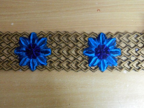Embroidered Saree Laces - Polyester, 1 Meter, Blue | Hand Floral Embroidery, Elegant Design, Durable Material