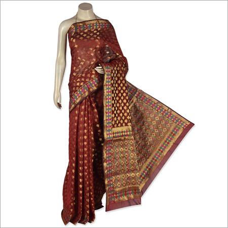 Rust Art Silk Banarasi Saree