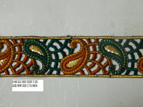 Borders For Sarees - Fabric Thread Borders, Varied Dimensions, Multicolor Paisley | Elegant Design, Fine Embroidery, Customizable