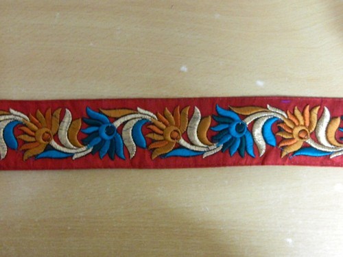Designer Laces Border - Embellished Thread, Customizable Length, Red | Elegant Floral Design, Durable Material, Versatile Use