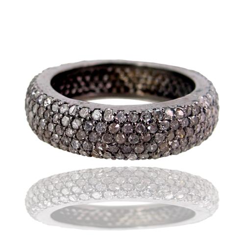 Pave Diamond Silver Band Ring