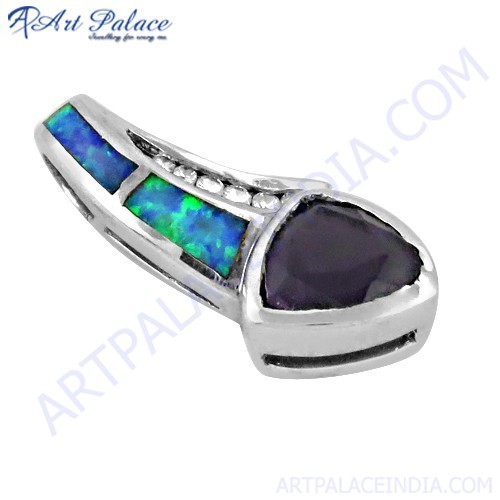 Handcrafted Zirconia, Inlay & Amethyst Gemstone Silver Pendant