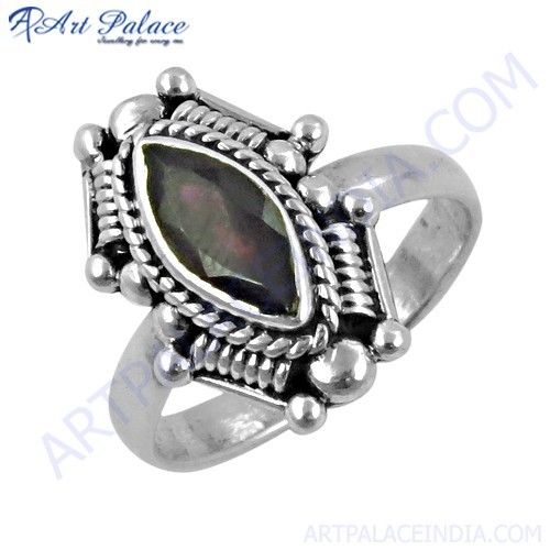 Indian Ethnic Work Garnet Gemstone Silver Designer Ring