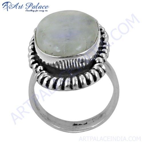 Antique Style Rainbow Moonstone Gemstone Silver Ethnic Ring