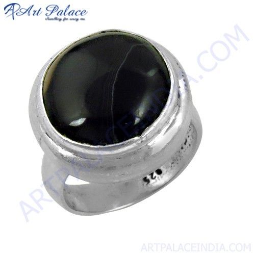 Midnight Black Onyx Gemstone Silver Ring