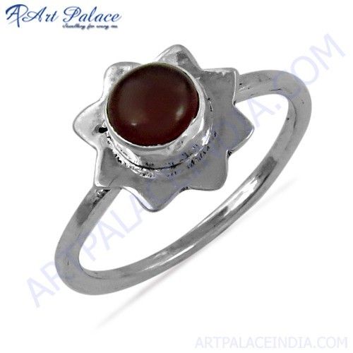Celeb Style Red Onyx Gemstone Silver Ring, 925 Sterling Silver Jewelr