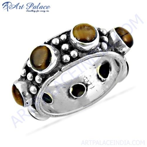 New Antique Tiger Eye Gemstone Silver Ring