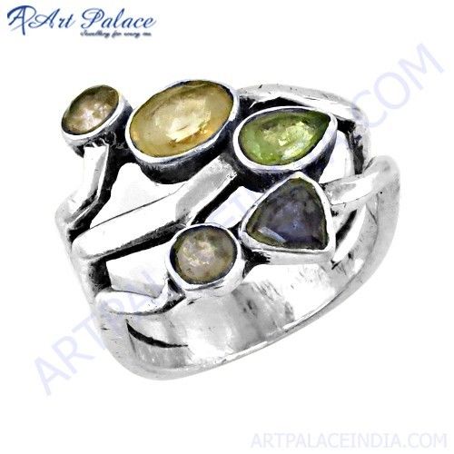 Newest Style Multi Gemstone Silver Ring, 925 Sterling Silver Jewelry